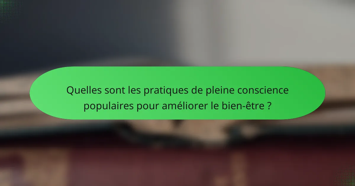 Quelles sont les pratiques de pleine conscience populaires pour améliorer le bien-être ?
